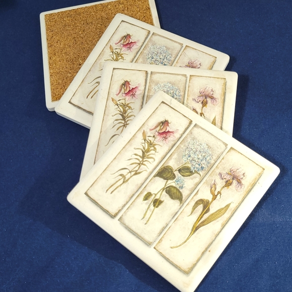 Floral Coaster Set w cork back - Picture 5 of 8